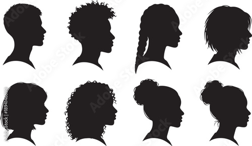 Silhouettes of various hairstyles