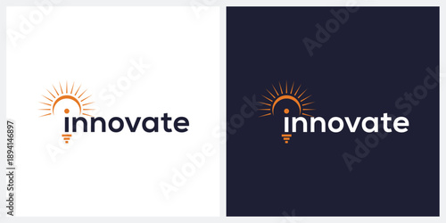 innovate logo design vector, typography light bulb logo icon concept