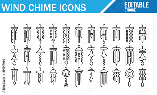 Fotografía Vector line art wind chimes set
