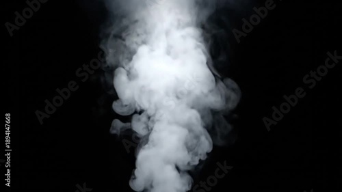 Abstract white smoke rising on black background, fog cloud mist steam effect, studio shot