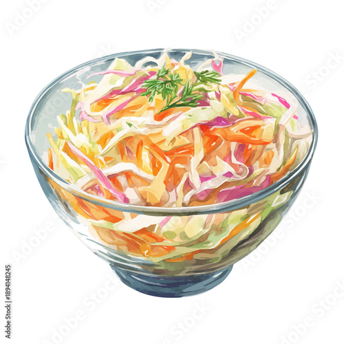 A watercolor isometric illustration of Coleslaw, cleanly isolated on white background.