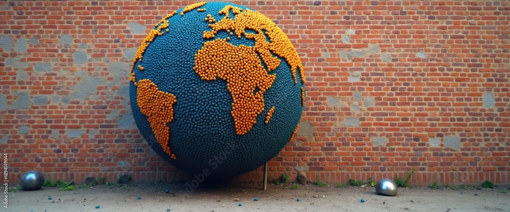 Fototapeta premium Seed ball street art installation on brick wall. Art & Culture