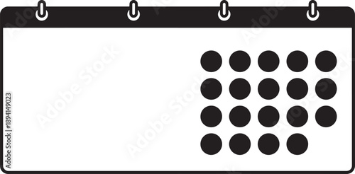 Abstract graphic illustration of a blank calendar page with a grid of dark circles representing days signifying planning