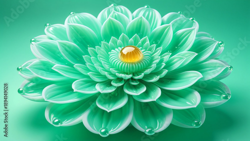A frozen heartbeat of a jade garden where morning tears turn into crystals of light