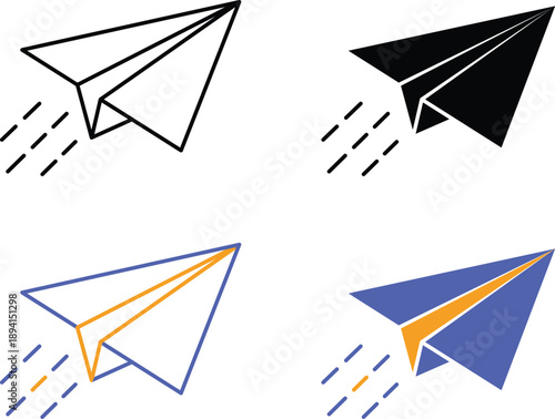 Paper Airplane Messaging And Fast Delivery Service Concept Graphic Vector Silhouette Pictogram and Line Icon Set.eps