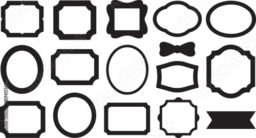 Collection of bold solid black silhouette frames and various decorative borders