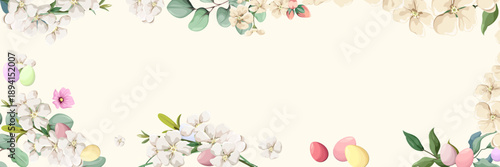 Horizontal banner with flowers. Vector background.
