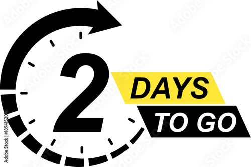 Two days to go countdown icon. Timer clock element for sale promotion marketing event retail discount limited time offer vector illustration isolated on transparent background.