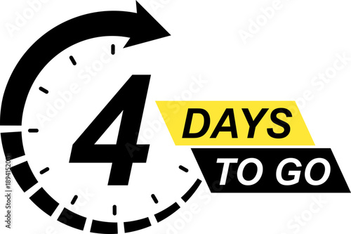 Four days to go countdown icon. Timer clock element for sale promotion marketing event retail discount limited time offer vector illustration isolated on transparent background.