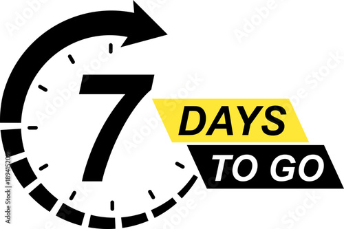 Seven days to go countdown icon. Timer clock element for sale promotion marketing event retail discount limited time offer vector illustration isolated on transparent background.