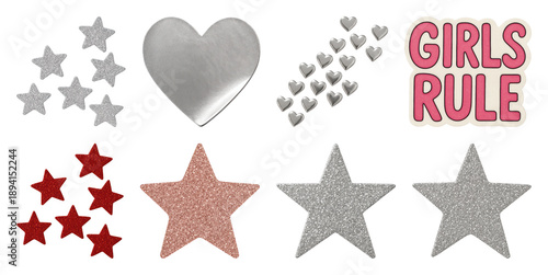 PNG Glittery stars hearts empowerment, element set on transparent background