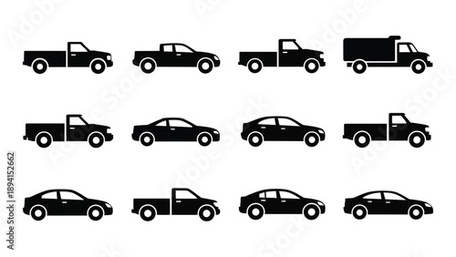 Variety of vehicles in black silhouettes Vector
