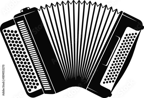 Accordion Silhouette Illustration – Expanded Bellows and Button Panels Depicting Musical Instrument for Folk, Classical, and Popular Music Design and Educational Use