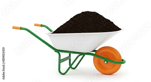 Green Garden Wheelbarrow Filled with Dark Potting Soil Mockup