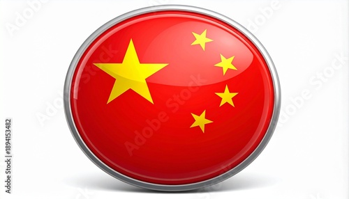 Circular badge of the national flag of China with five yellow stars