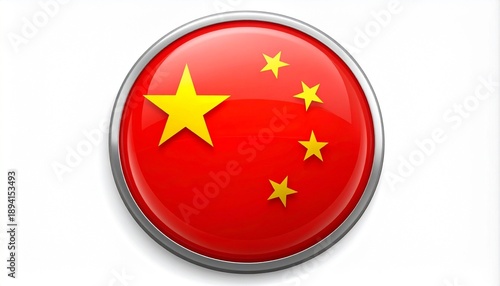 Circular badge of the national flag of China with five yellow stars