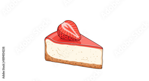 Delicious Strawberry Cheesecake Slice with Fresh Berry Topping on Isolated White Background