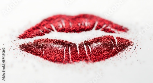 Red glitter lipstick kiss print isolated white background