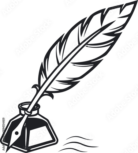 Quill Pen Ink Line Art Vector Illustration for Writing Literature Design