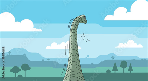 Cartoon Brontosaurus Dinosaur in a Landscape