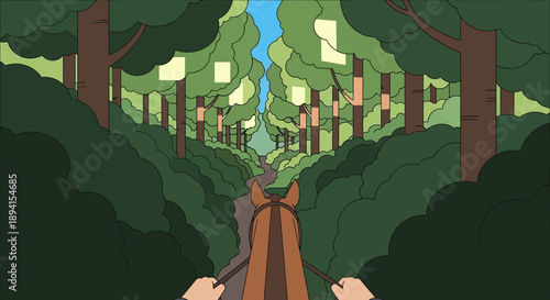 Riding Horse Through Enchanted Forest Path, POV