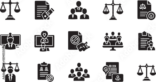 Legal Justice Systems and Corporate Law Compliance Icon Collection