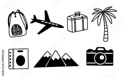 Travel Adventure Icons Line Art Vector Set for Vacation Journey Design