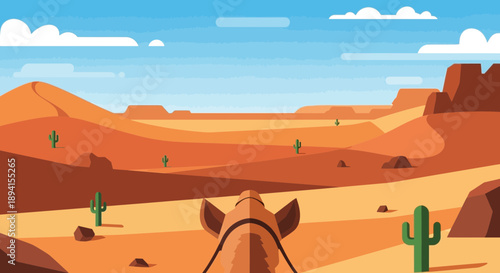 Desert Landscape Journey: Riding Through Arid Canyons and Cacti