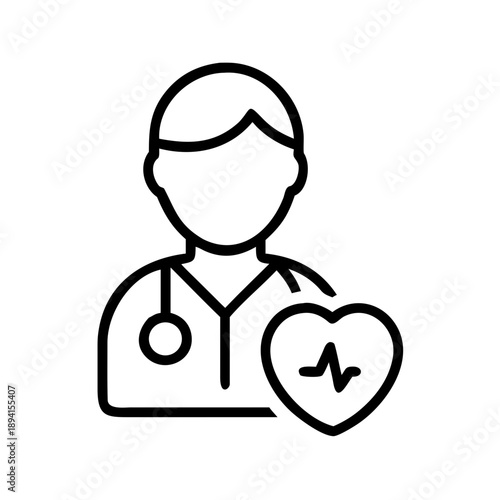 Cardiologist with stethoscope and heart rate symbol on a plain background