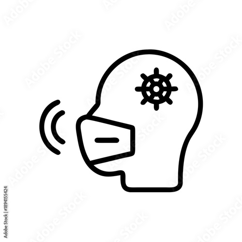 Infection control concept with masked person and virus symbol on a plain background