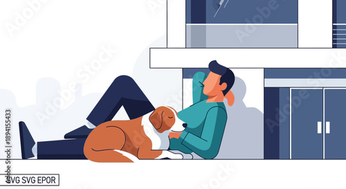 Man Relaxing With Dog Indoors