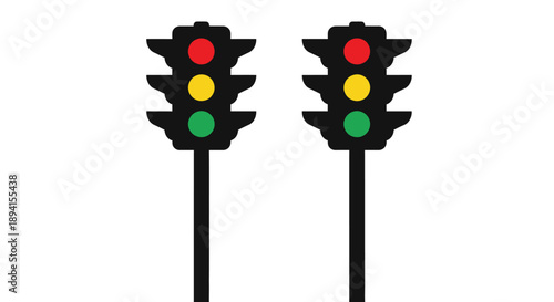 Two traffic lights displaying different signals simple silhouette