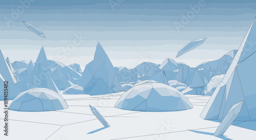 Low Poly Iceberg Landscape: Frozen Arctic Terrain, Geometric Ice Formations
