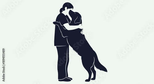 Woman Hugging Dog Silhouette - Love, Companionship, Vet Care