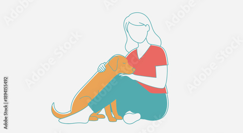 Woman Embracing Golden Retriever Dog, Friendship, Loyalty, Comfort