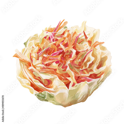 Isometric watercolor rendering of Coleslaw, isolated on a clean white background.