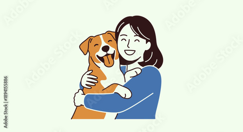 Happy Woman Hugging Adorable Dog, Friendship, Love, Pet Owner Bond