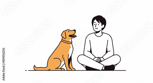 Man and Golden Retriever Dog Sitting Together, Friendship, Loyalty, Companionship