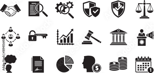 Business Management Performance Analysis and Corporate Leadership Icon Collection