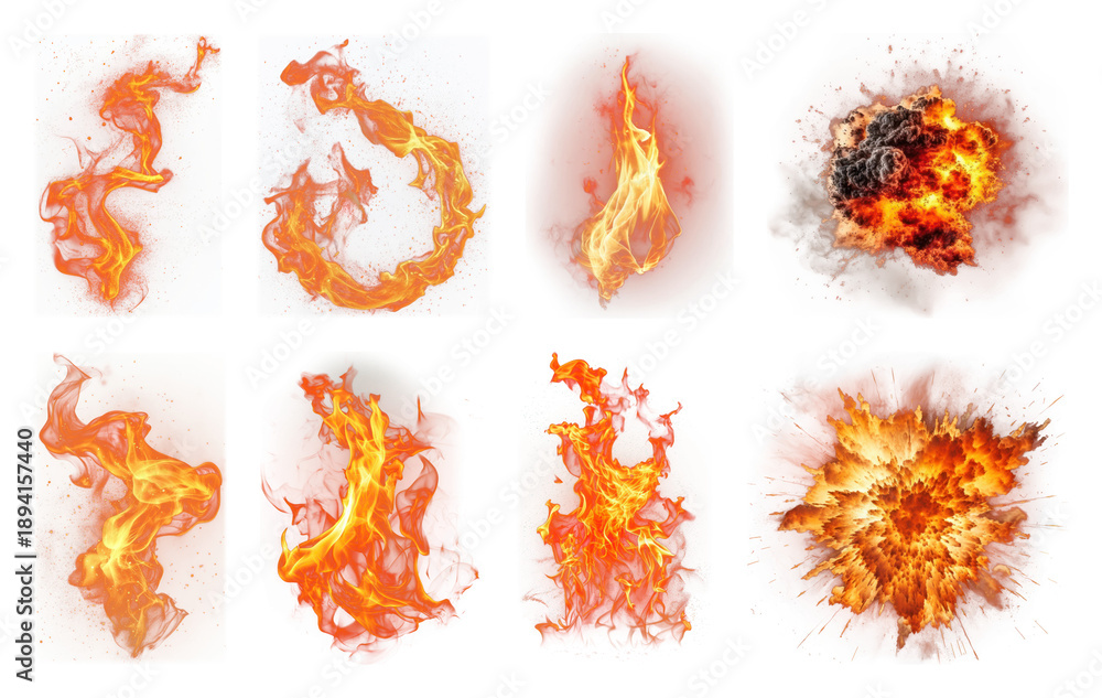 Obraz premium PNG Dynamic fiery explosion elements, transparent background