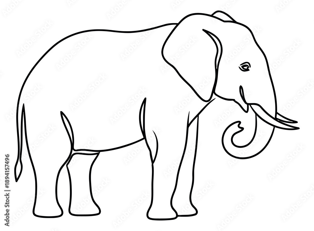 Fototapeta premium Hand drawn line art illustration of an elephant depicting a standing pose for wildlife concepts