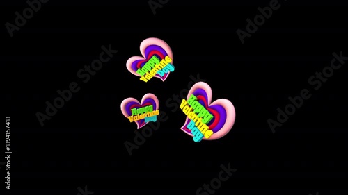 Colorful 3D rainbow Valentine hearts with “Happy Valentine Day” text popping in smoothly. Perfect for romantic promos, greetings, social media posts, ads, stories, and festive Valentine visuals.