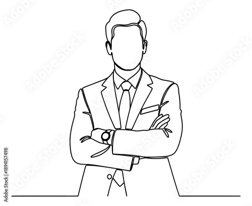 Continuous line art illustration of a businessman depicting a confident pose for corporate branding