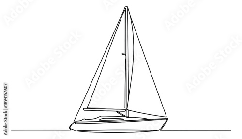 Continuous line art illustration of a sailboat depicting a sailing vessel for nautical recreation