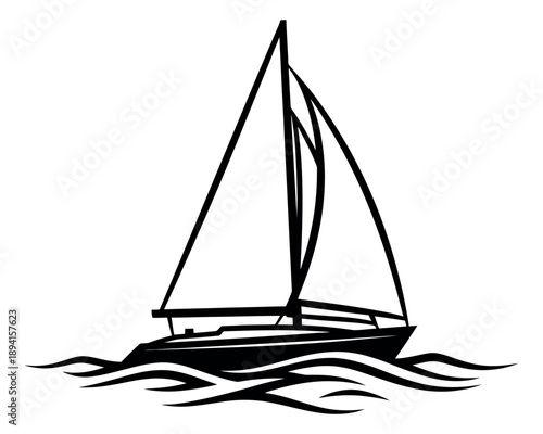 Silhouette illustration of a sailboat depicting sailing on water for maritime design