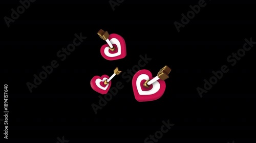 Valentine Day Heart Arrow Impact Popup Animation featuring 3D hearts struck by arrows with a smooth impact pop effect. Perfect for romantic videos, love promos, Valentine greetings, reels, and ads.