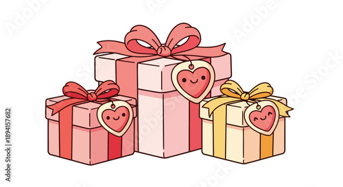 Valentine gift boxes with hearts and ribbons for advertising a thoughtful valentine gift