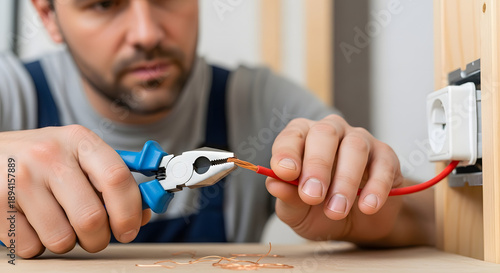 Precision and Expertise: A skilled electrician meticulously works on electrical wiring, embodying professional care and the science of electricity.