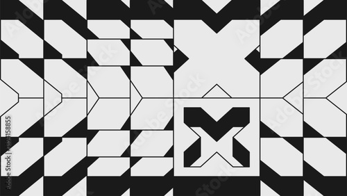 Abstract modern composition in brutalism style, Postmodern geometric ornament with simple shapes in monochrome colors, bold aesthetic, volumetric 3d brutal isometric pattern