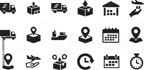 Global Logistics Shipping and Warehouse Delivery Icon Collection